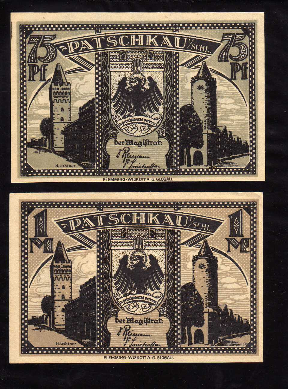 PATSCHKAU (PACZKÓW) - GERMANY NOTGELD   -  75 PFENNIG, 1 MARK