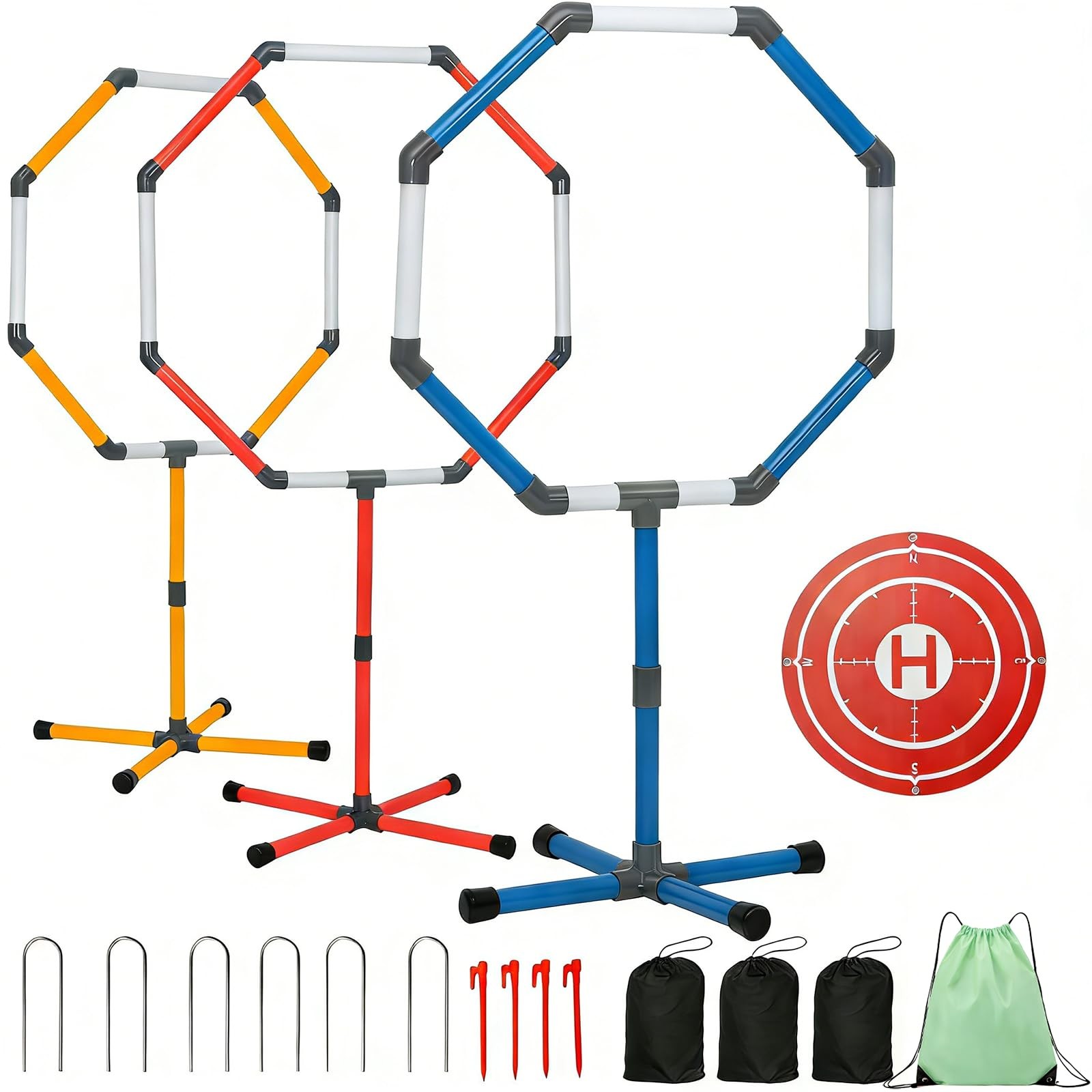 Drone Obstacle Course Kit with Landing Pad, 3-Different Hoop Sizes BLUE