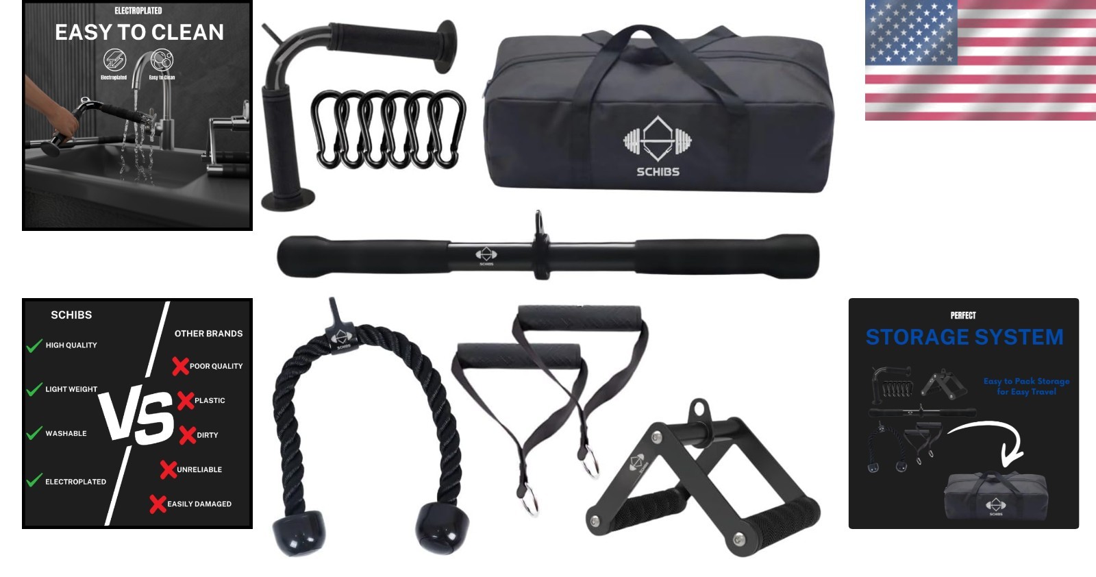 Ergonomic Pulldown Attachment Set for Enhanced Home Gym Workouts: 5 Components