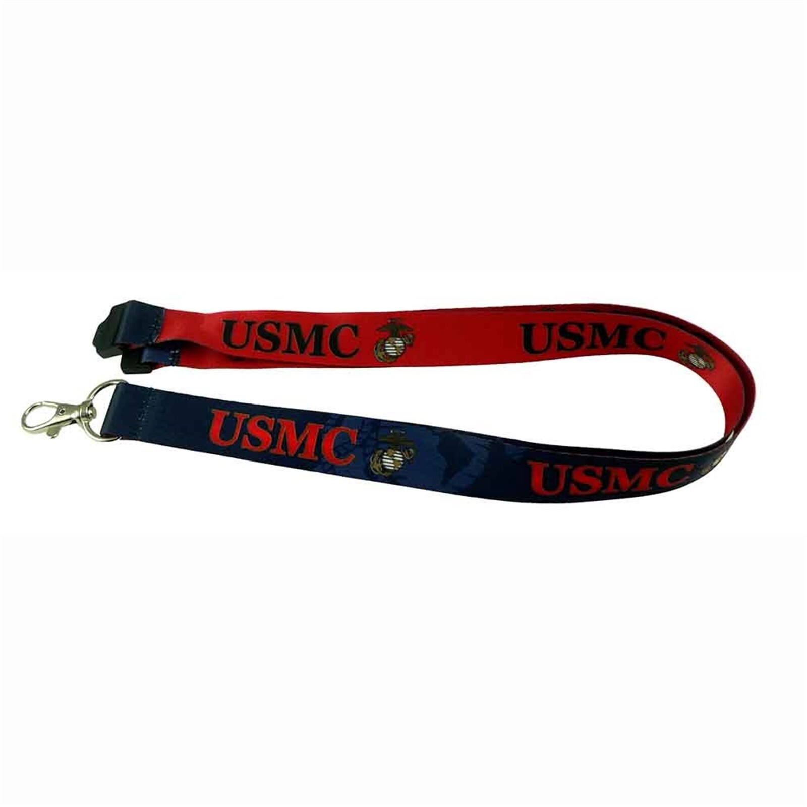 USMC Marine Corps Reversible Neck Lanyard Military ID Holder Key Ring Blue Red