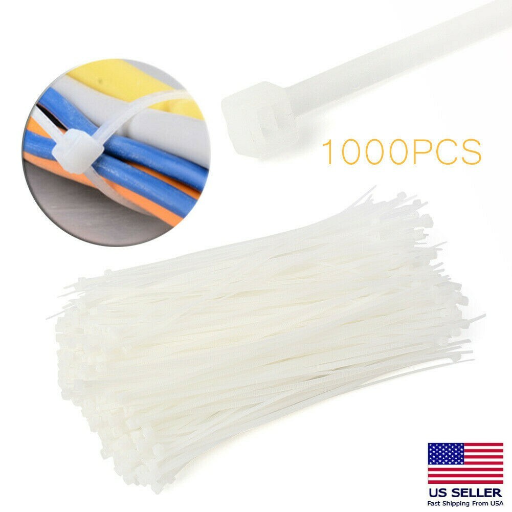 8" inch 1000 PCS Pack Network Cable Cord Wire Tie Strap Zip Nylon White US