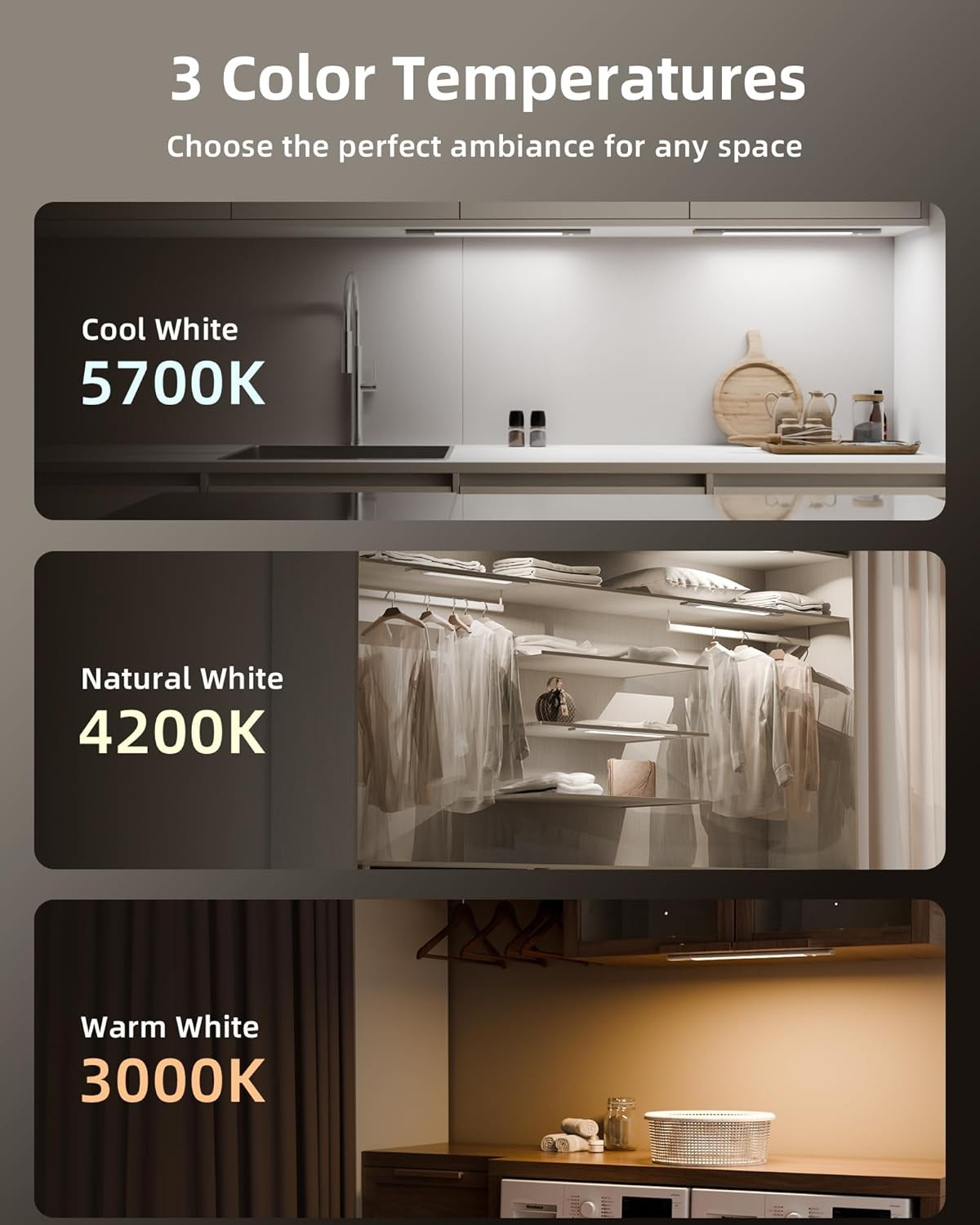 under Cabinet Lighting, 2Pack Closet Lights with 3 Detachable Batteries, Magneti