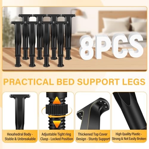 Adjustable Height Bed Frame Support Legs - 7.8-14.6inch Bed Slats Support 8 PCS
