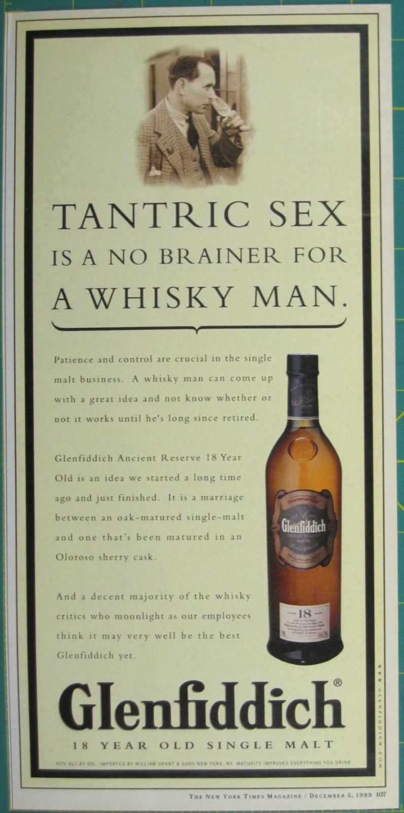 Print Ad Glenfiddich 18 Year Old Single Malt Whisky 1999 Vintage Tantric Sex