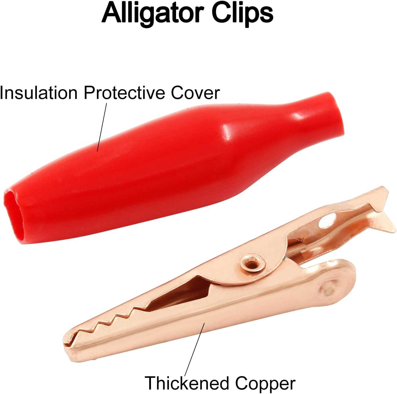 20Pcs Heavy Duty Alligator Clips, 30A Copper, Black & Red, Electrical Testing, T
