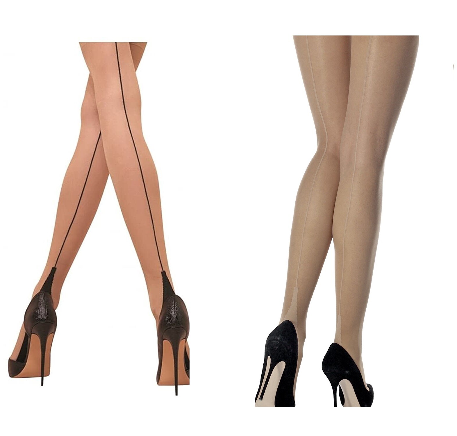 Ladies Nude Sheer Seamed Tights with Cuban Heel  Classic Retro Medium- Large