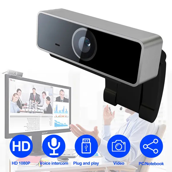 1080P USB PC Webcam – Auto Focus, Stereo Microphone, 60° Wide View, Plug & Play