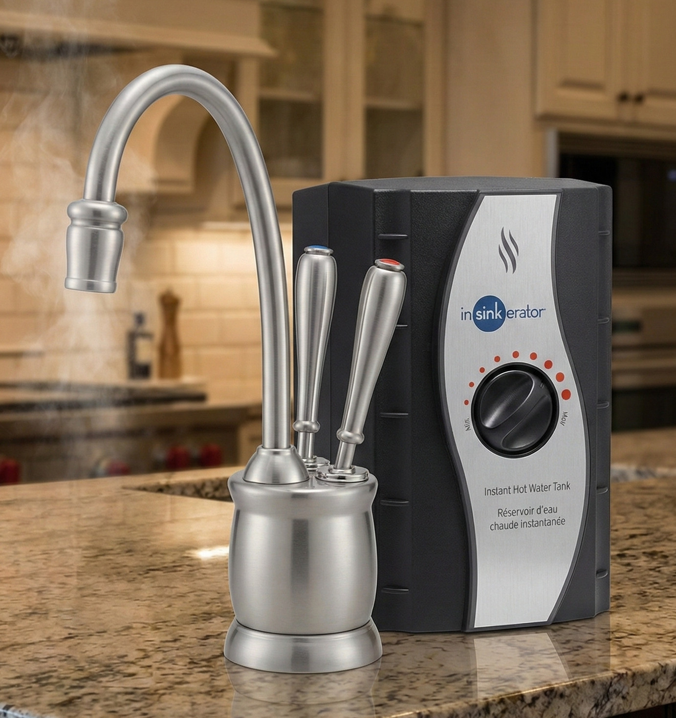 InSinkErator HWT-00 + F-HC2215SN Satin Nickel Hot Water Tank & Faucet Bundle