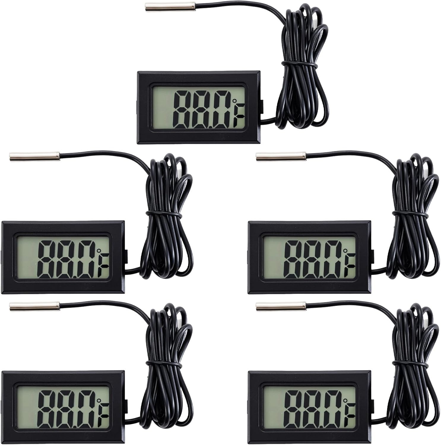 5 PCS Digital LCD Thermometer with Probe for Fridge and Water Temperature