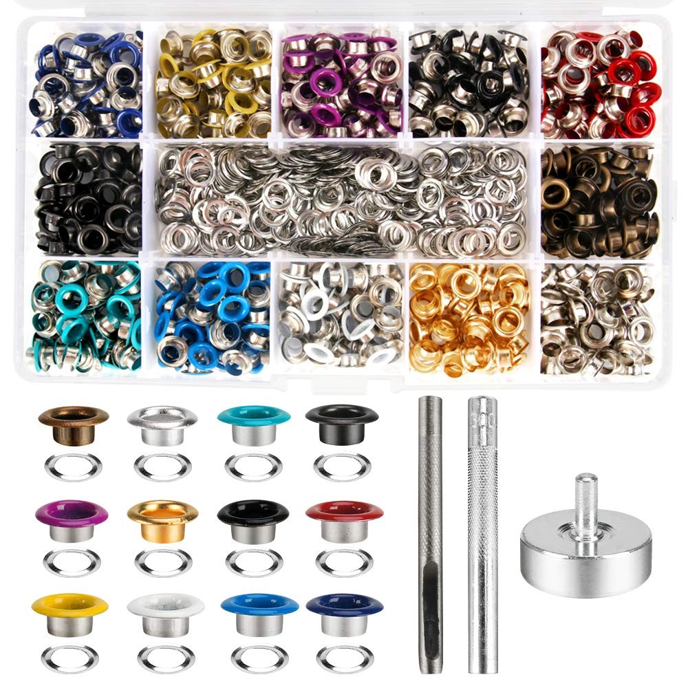 Metal Eyelets, 600Pcs 12 Colors 3/16 inch Grommets Kit, Multi-Color...