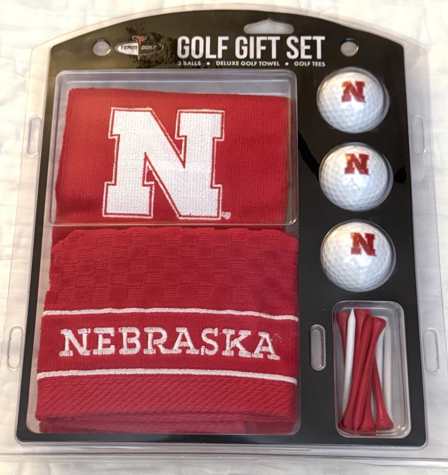 University Of Nebraska Golf Gift Set New Sealed Tees 3 Golf Balls Golf Towel