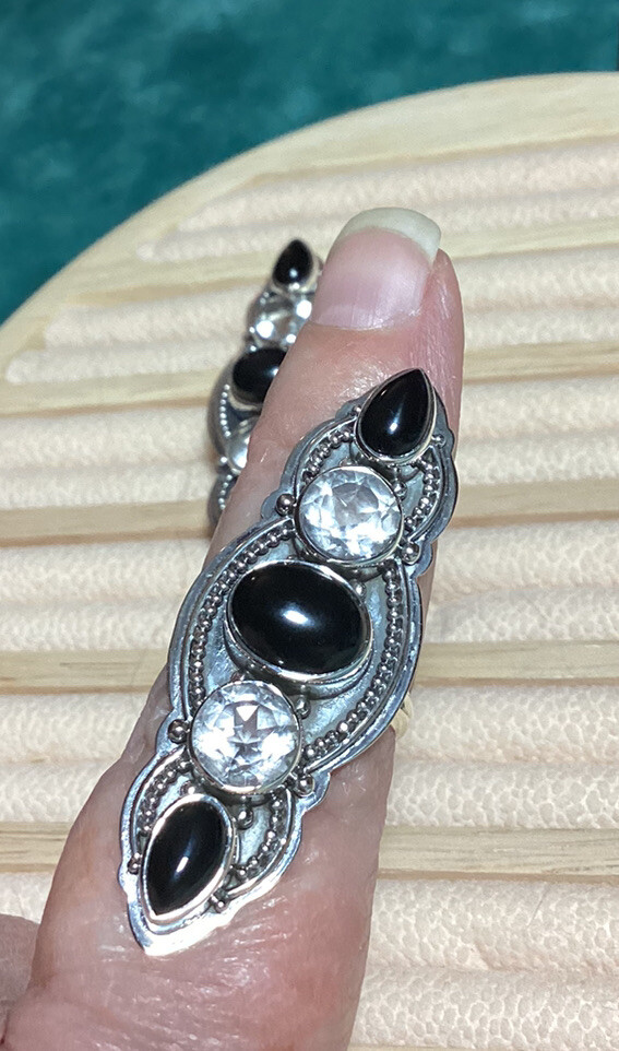 Onyx & Crystal Quartz Ring Sz 6.75 Or 7.25