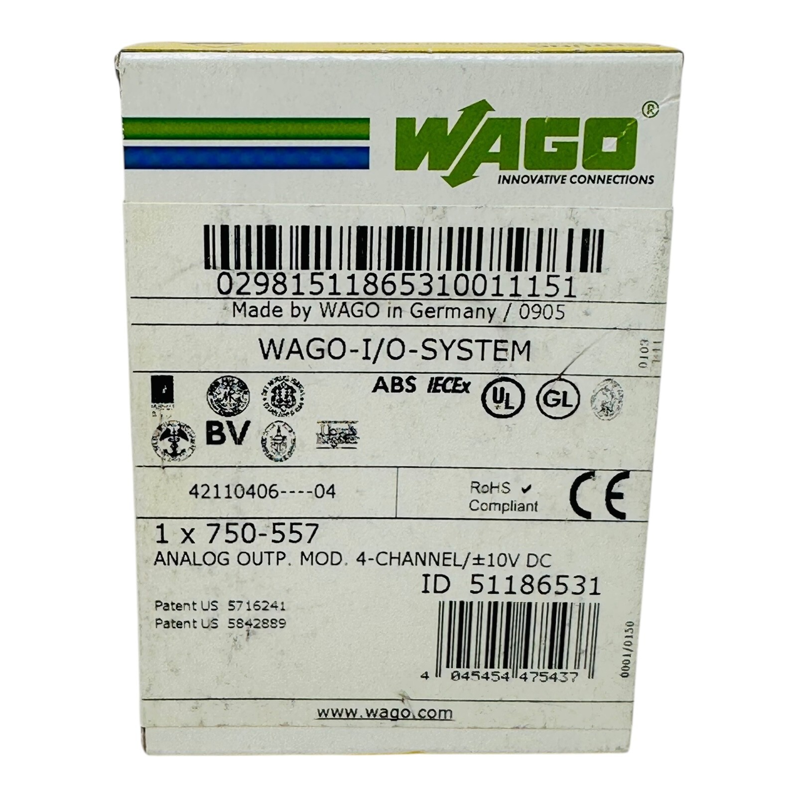 WAGO 750-557 4 CHANNEL ANALOG OUTPUT +/-10 VDC NEW/NOS IN SEALED BOX