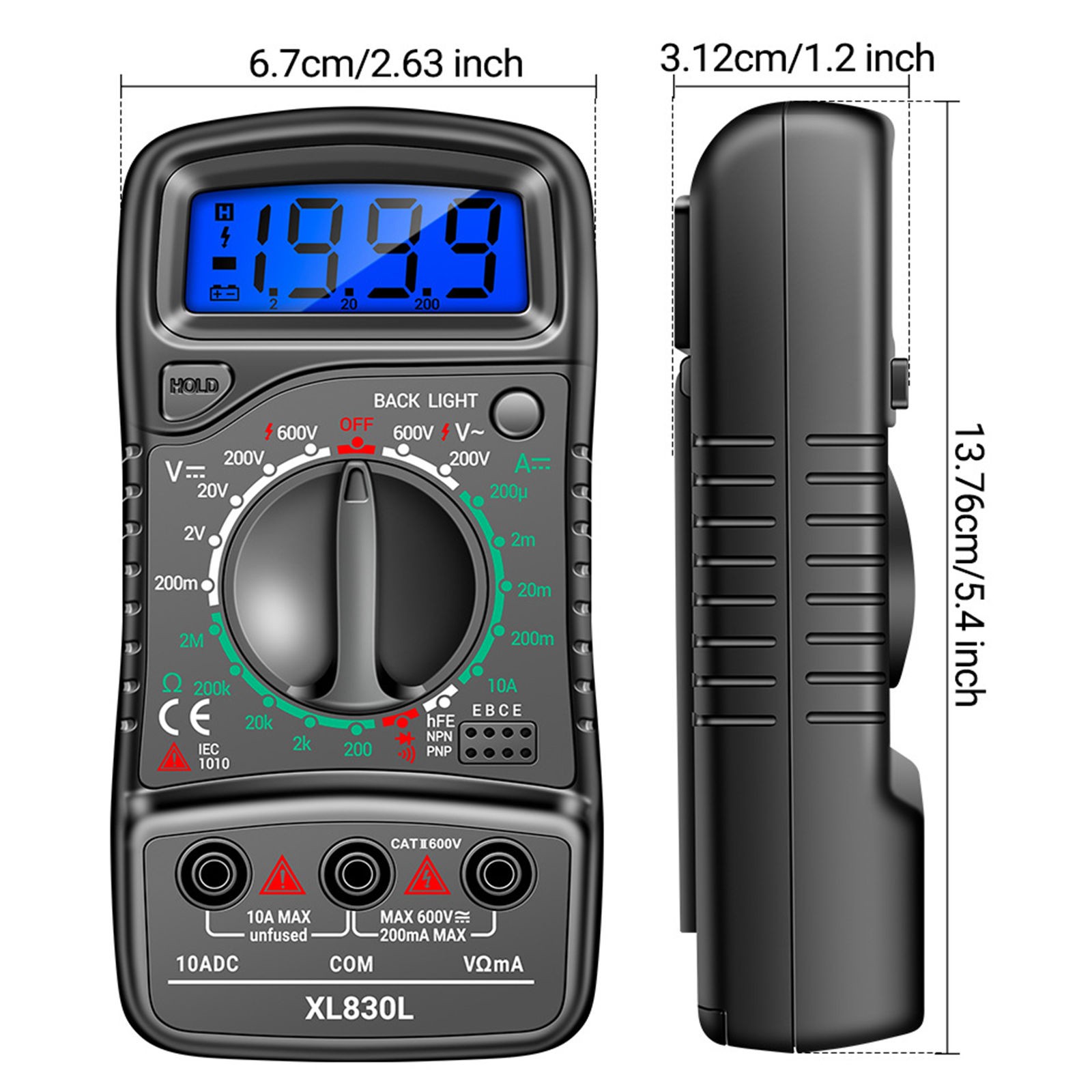 LCD Digital Multimeter Voltmeter Ammeter Ohmmeter Volt AC DC Transistor Tester