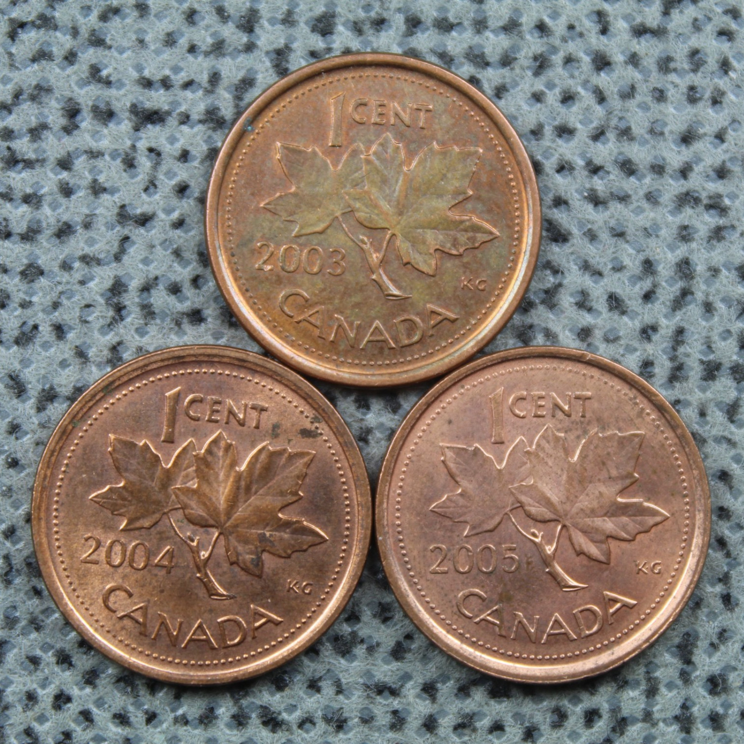 1 Cent Canada x 3 2003 '04 '05 Maple Twig Leaves Leaf Elizabeth II Copper ø 19mm