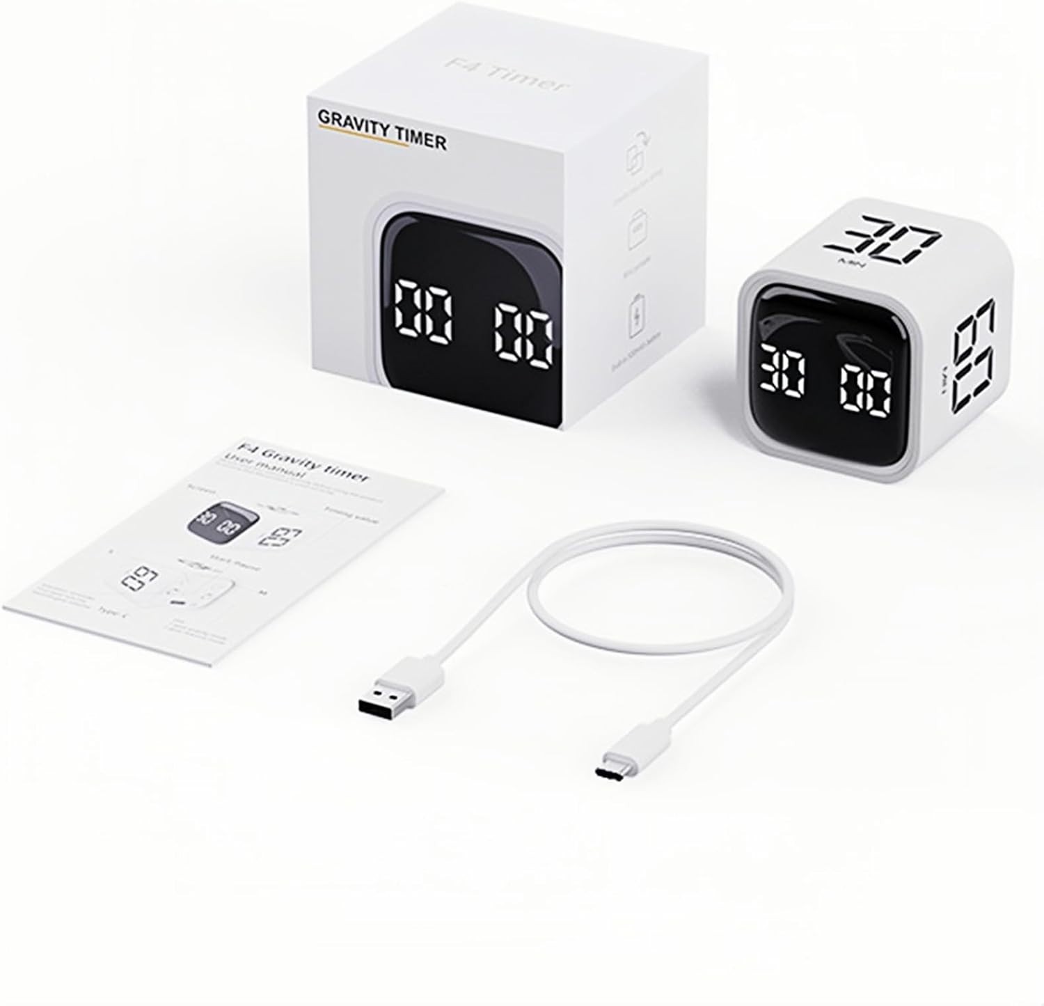 Rechargeable Digital Cube Timer Pomodoro Productivity Clock Custom Countdown Ala