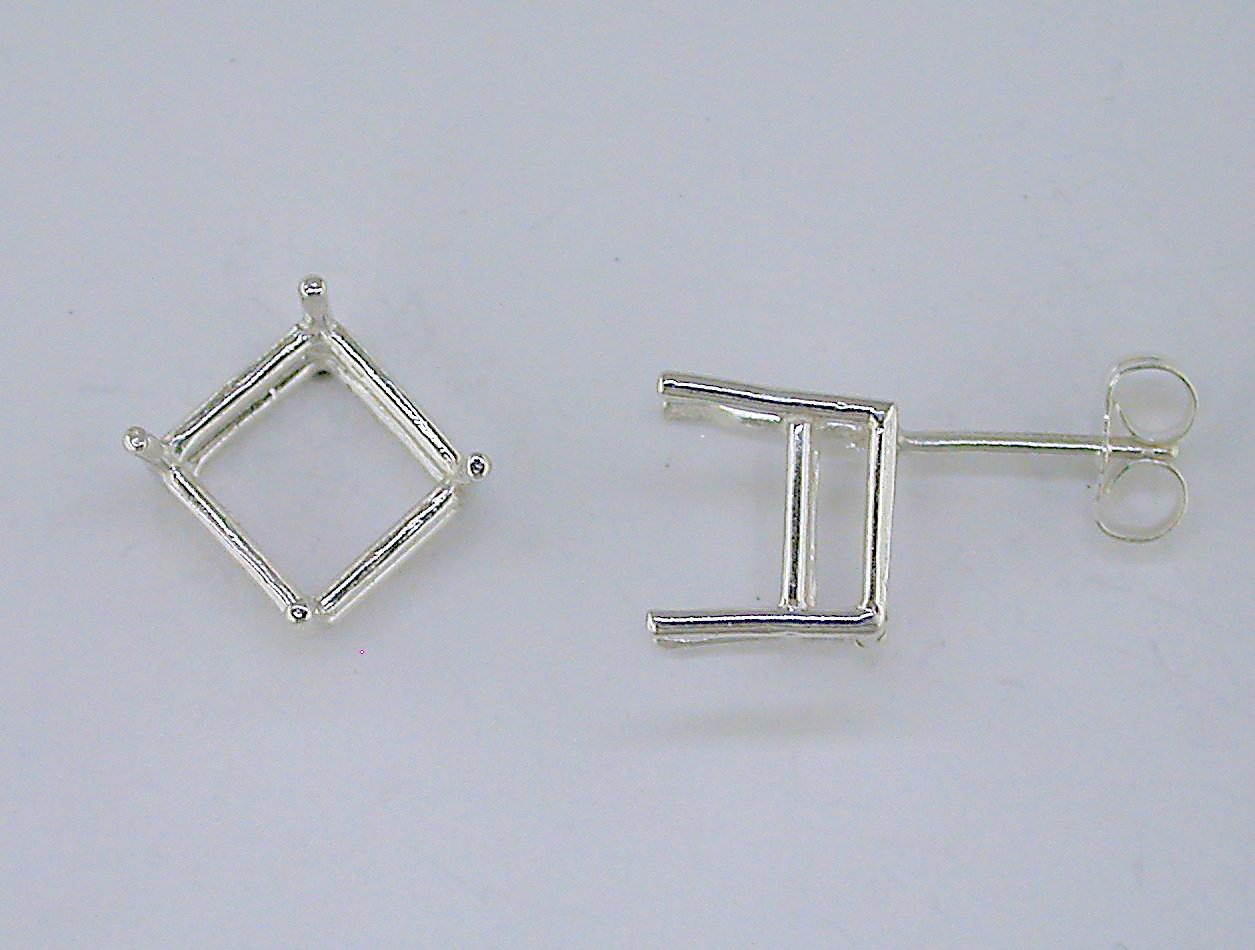 Princess 4 Prong Earring Setting Sterling Silver
