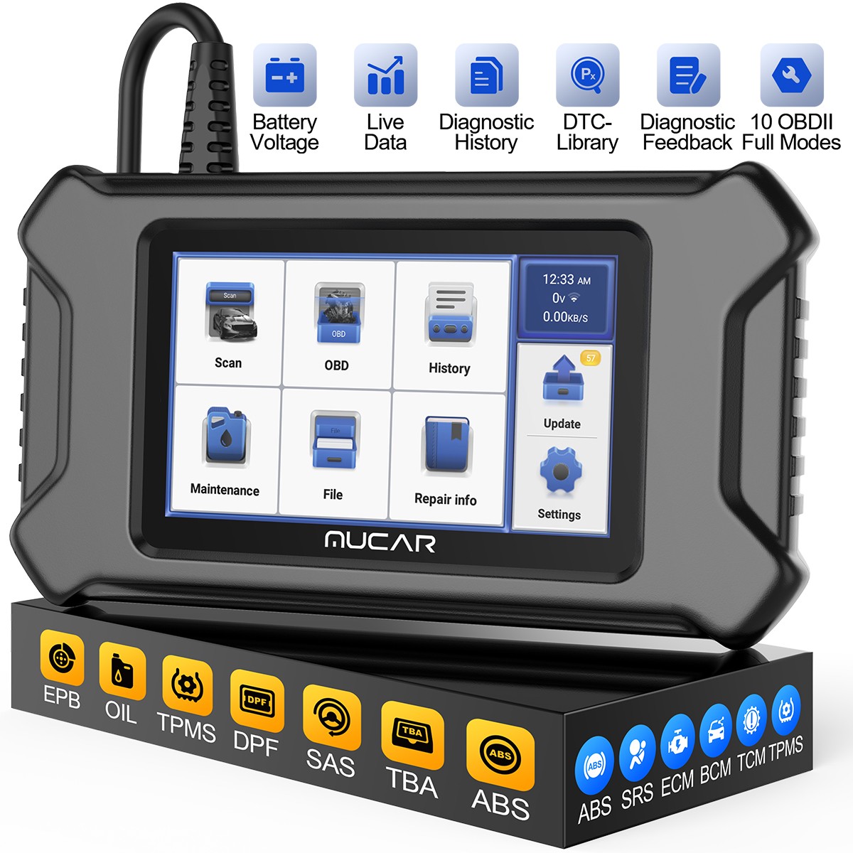 MUCAR CS6 Code Reader Oil/EPB/SAS/TPMS/TBA/ABS OBD2 Scanner Auto Diagnostic Tool