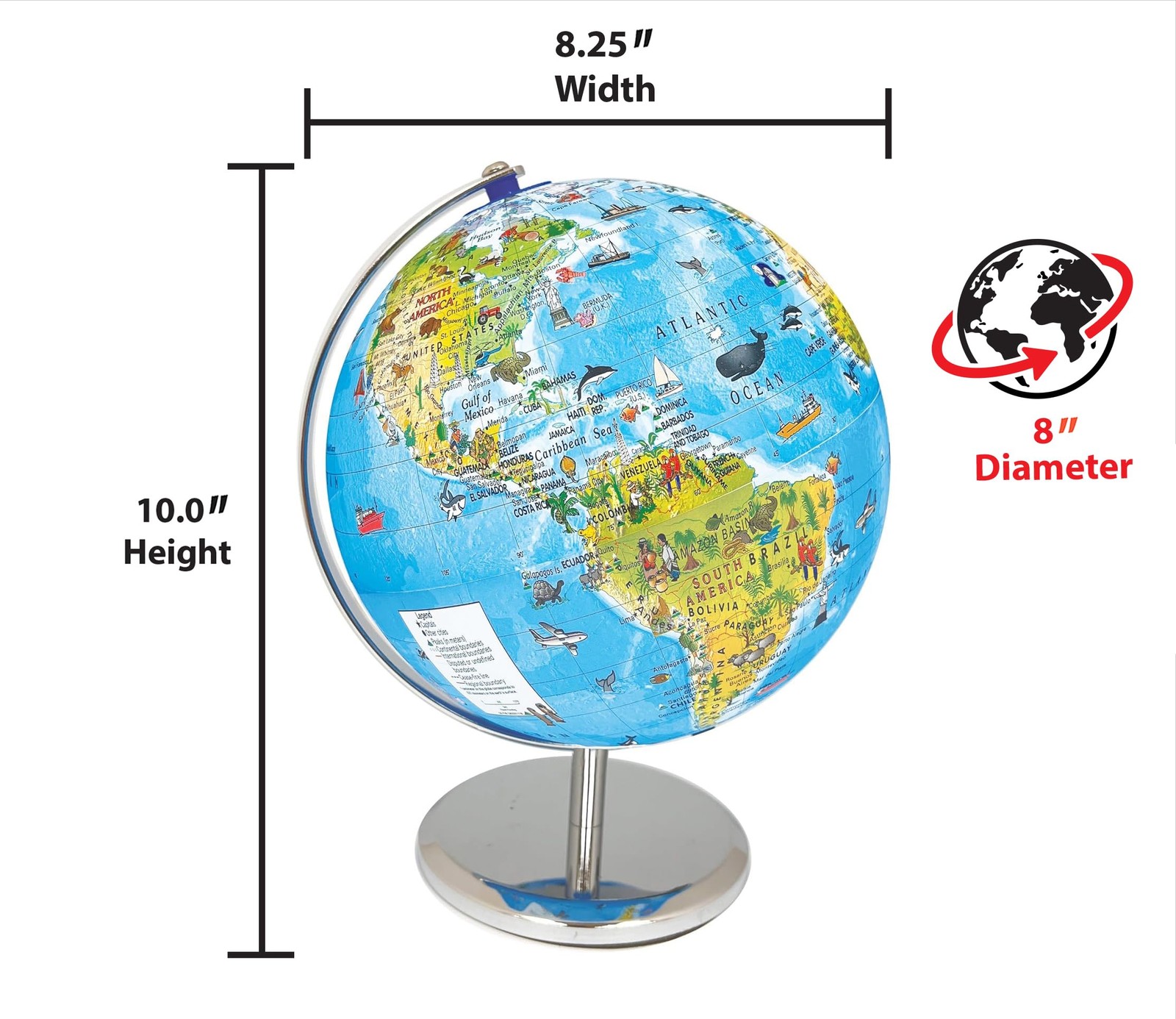 Replogle 8"/20cm Interactive Illuminated Political Globe with Chrome Base, Ri...