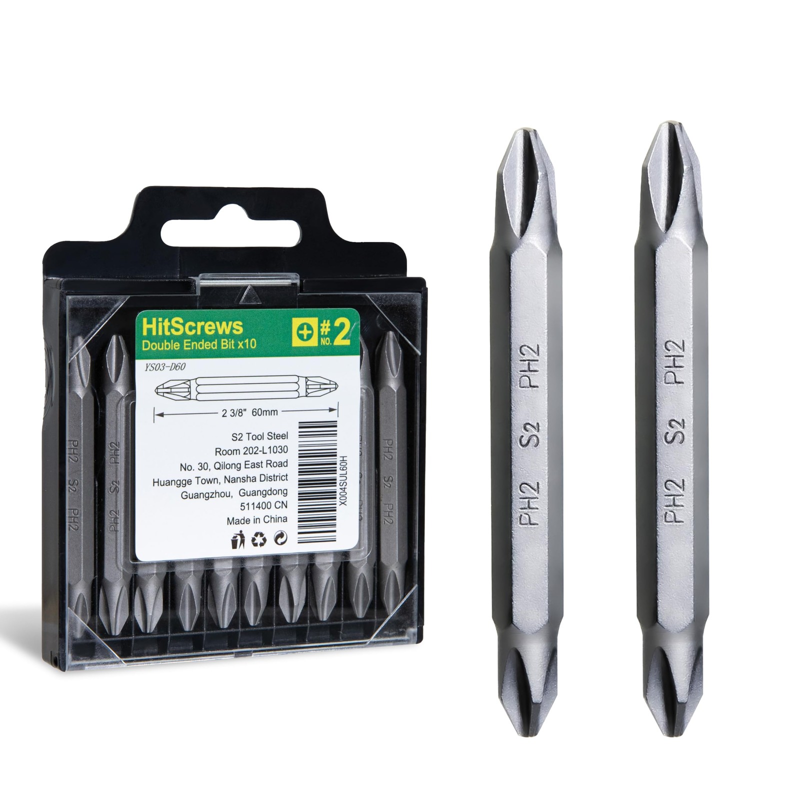 10-Pack Double End Screwdriver Bits, Magnetic Phillips 2 3/8-10pcs, Silver