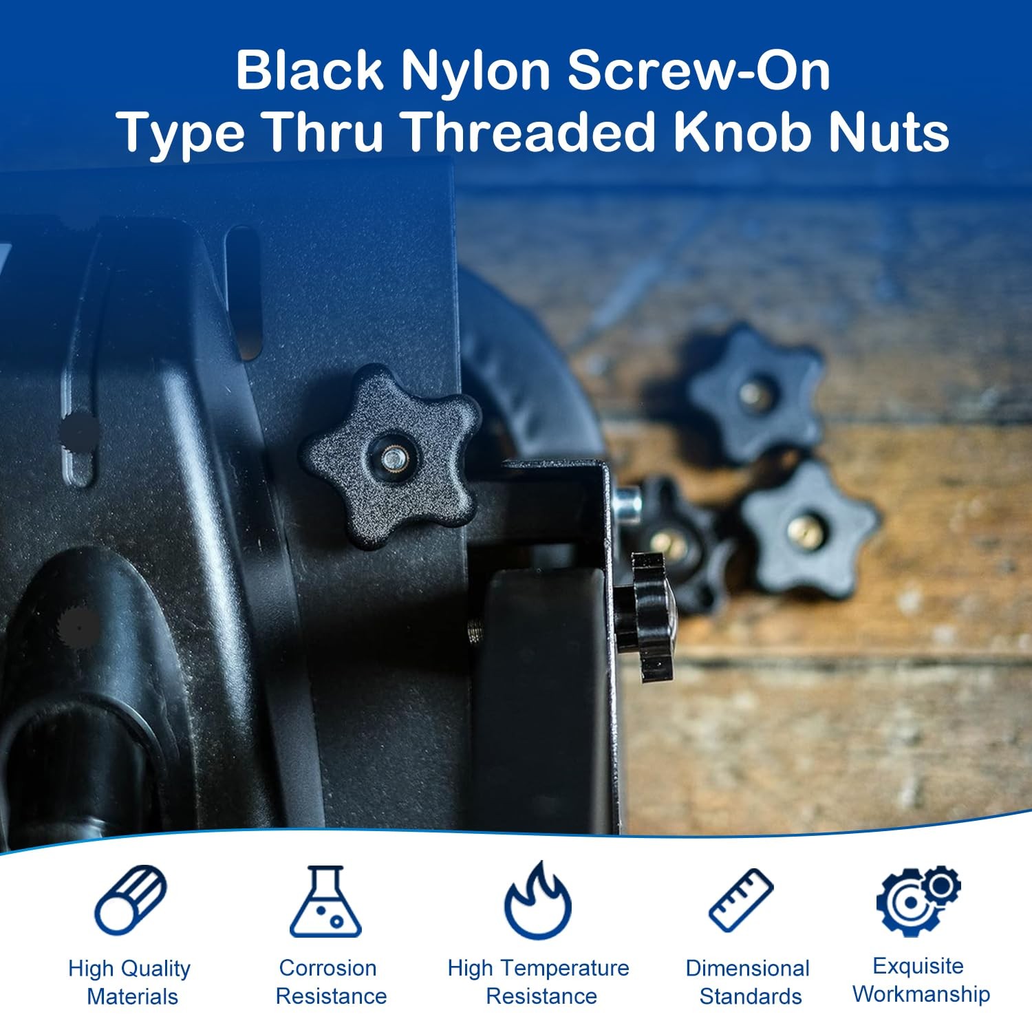 7Pcs 3/8-16 Thread Knob Nut Black, 3/8 Inch Star Knobs, 3/8"-16, Black