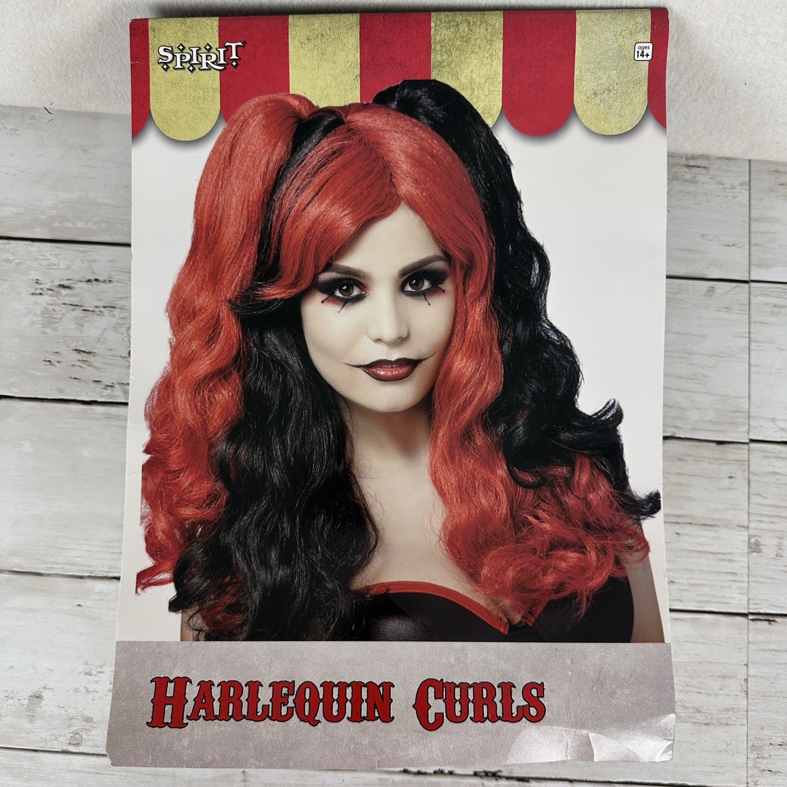 Spirit Halloween Harlequin Curls Wig Red & Black Long Hair Cosplay New Unused