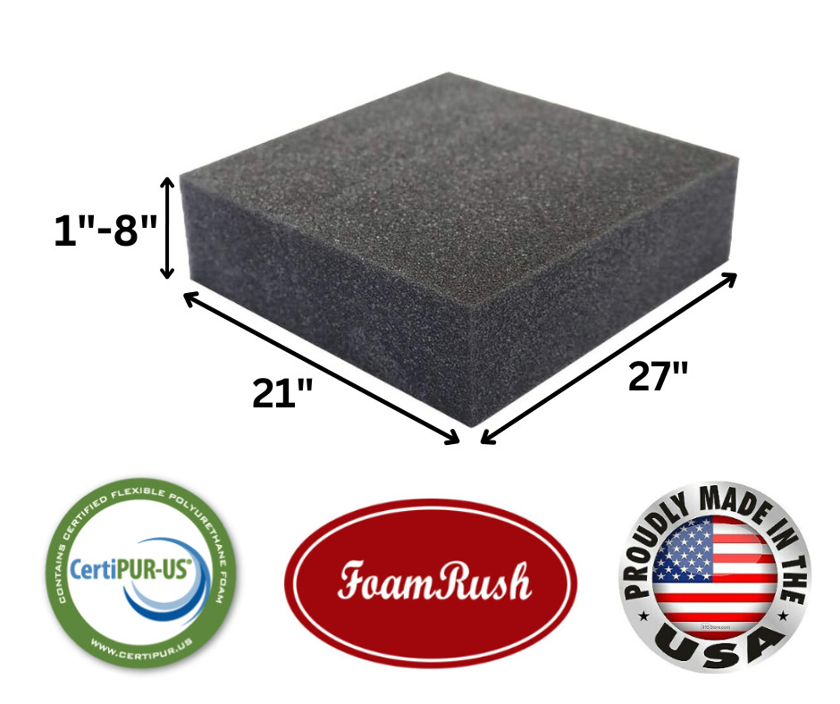 FoamRush  21" x 27" Charcoal High Density Upholstery Foam Seat Cushion USA