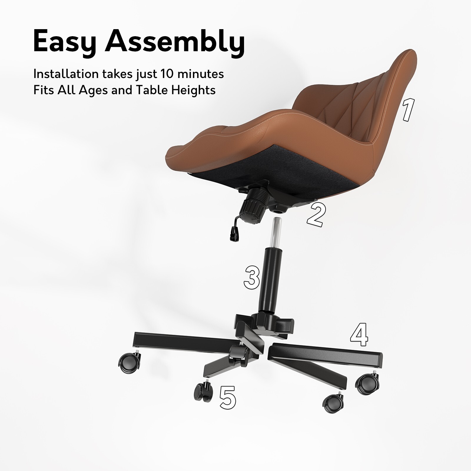 Armless Office Chair, Leather Desk Chair with Wheels for Home Office,Brown