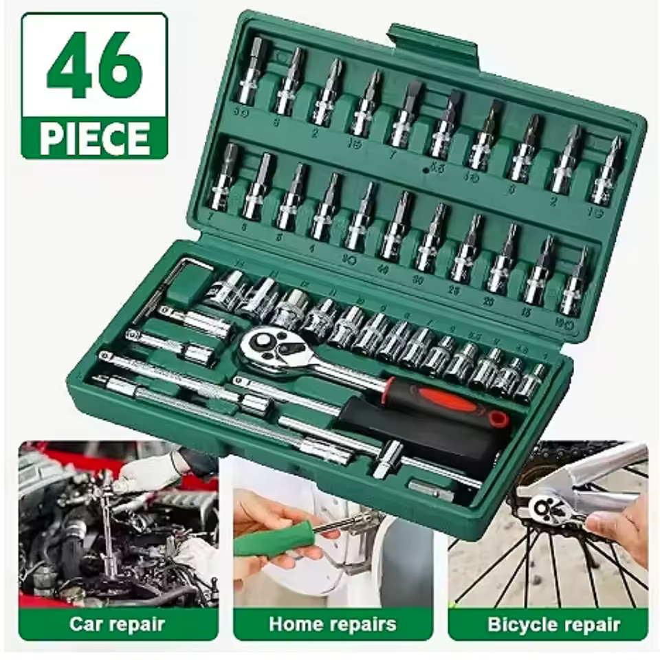 46PCS Socket Wrench Set – Ratchet & Torque Combo for Auto/Moto Repair