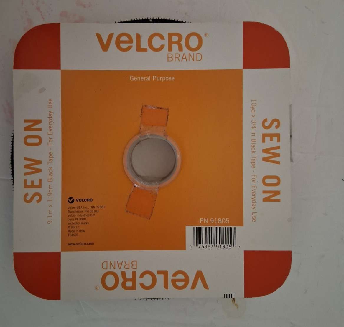 Velcro Brand Sew On Fasteners, Black, 1 Roll, 10 Ft X 3/4 In New