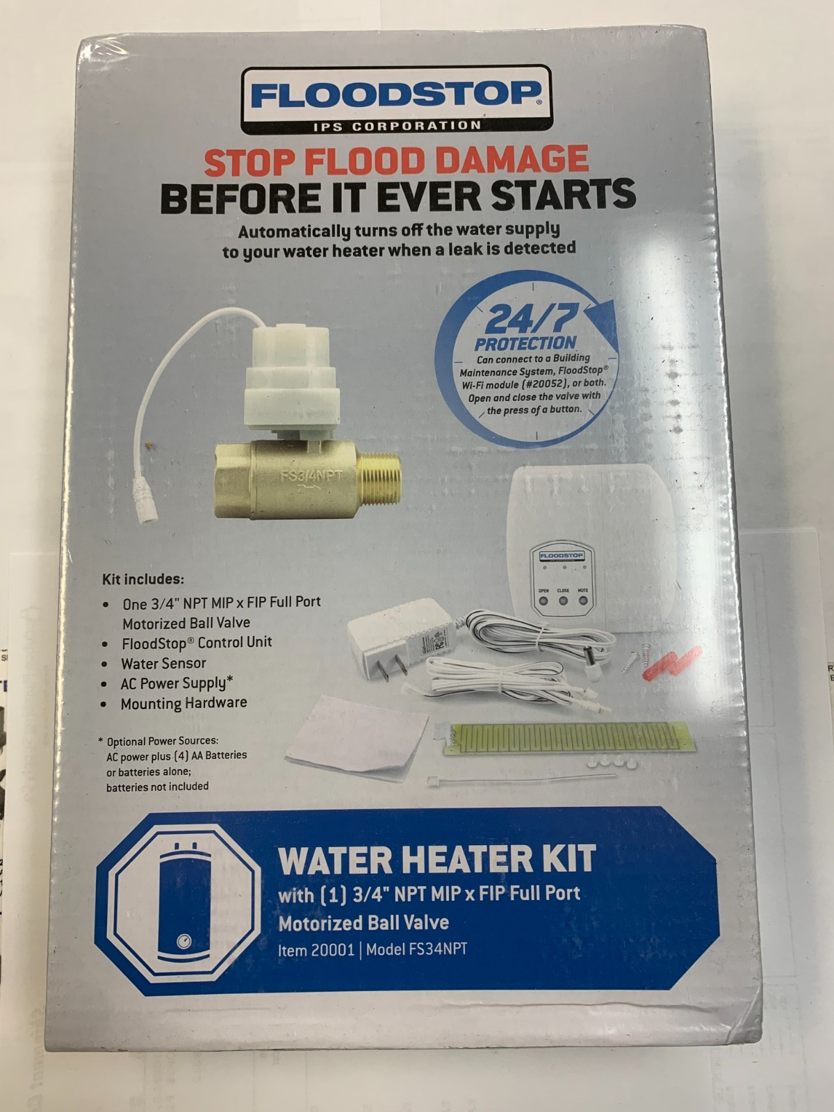 IPS CORP FLOODSTOP FS34NPT WATER HEATER LEAK DETECTION SHUT OFF BALL VALVE