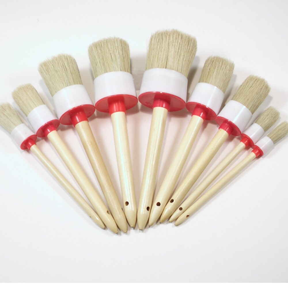 1Set 6pcs Round Bristle Wooden Handle Chalk Oil Paint Painting Wax Brush