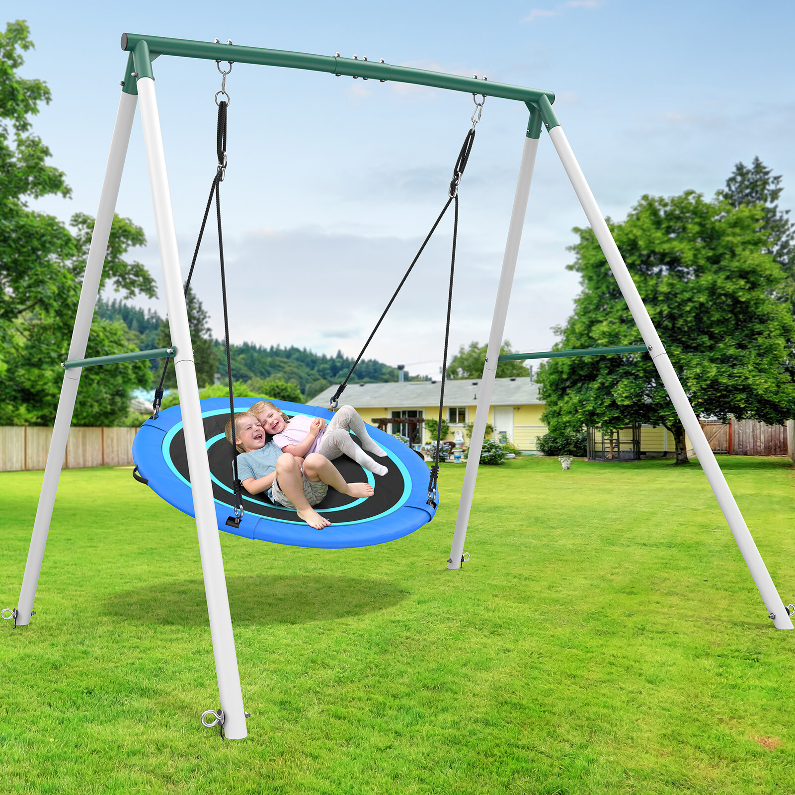 Hapfan 500lb Heavy Duty Swing Sets for Kids Backyard with Frame 50" Saucer Swing