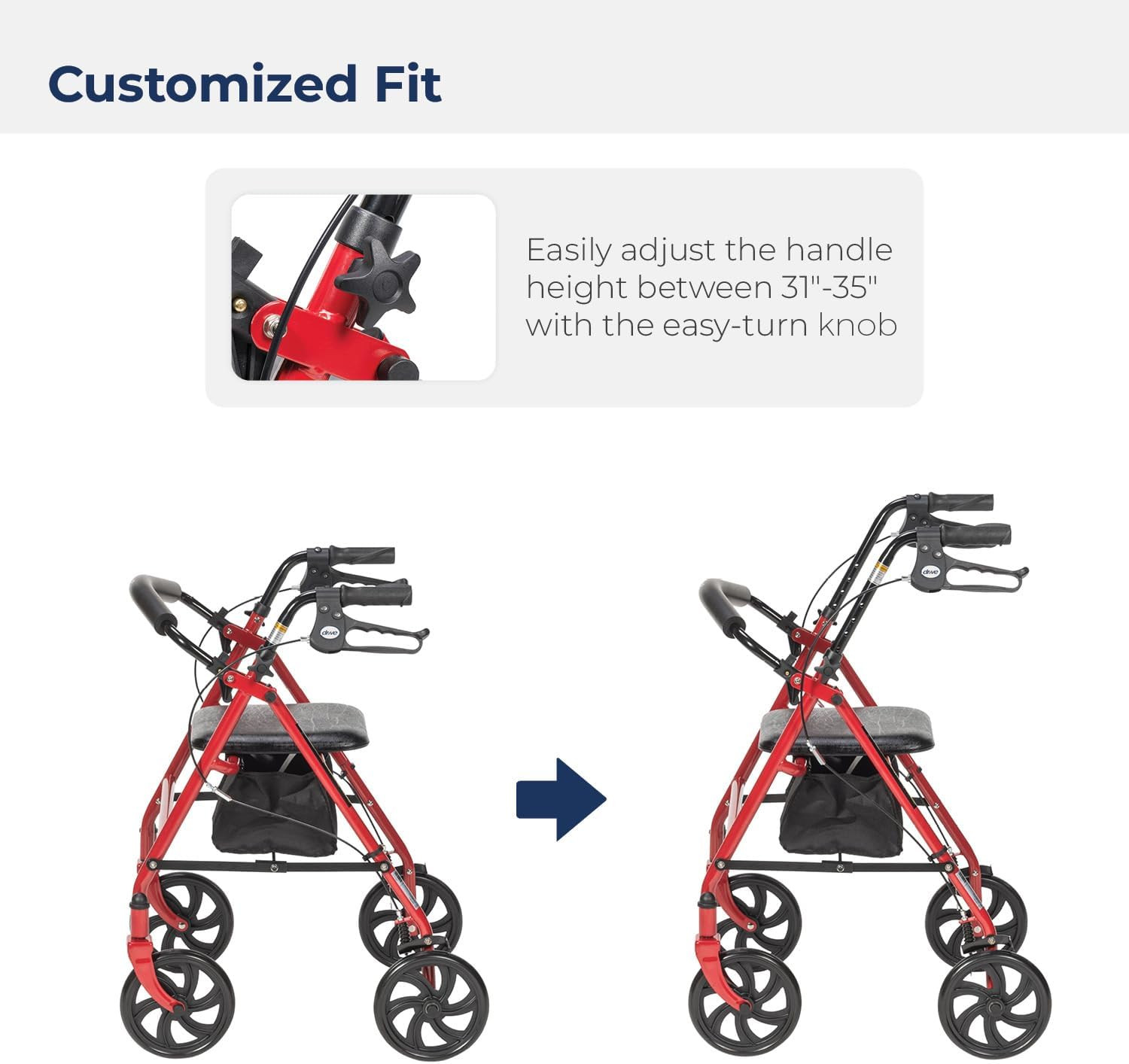 Medical Adult Rollator Walker Portable Folding Chair Seat for Handicap Disabled