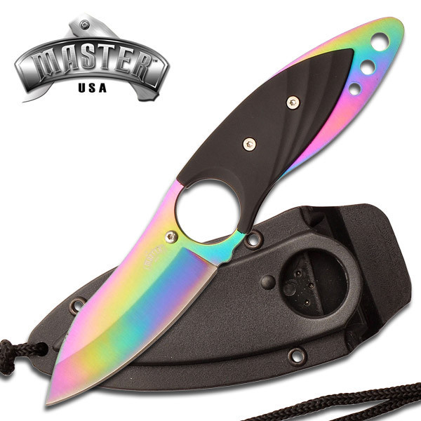 Full Tang Tactical Blade Neck Knife W/ Hard Case - Rainbow MU 1120RB  New