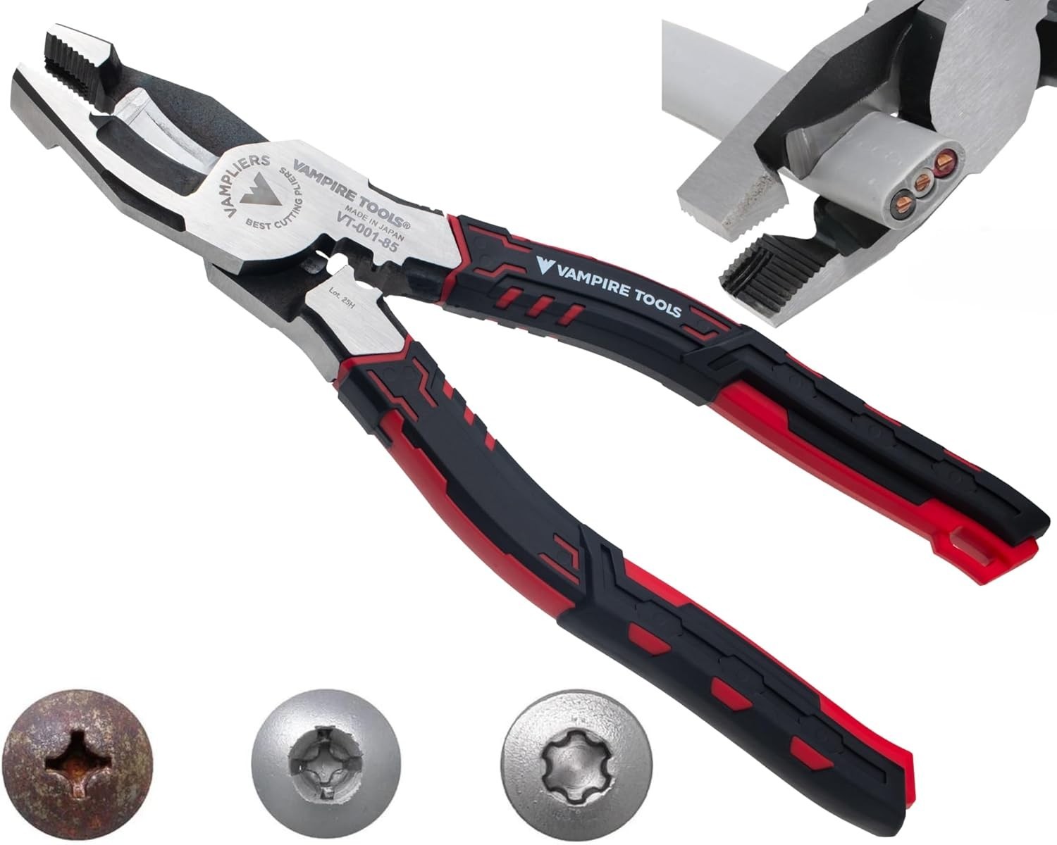 VAMPLIERS 8″ Linesman Shearing Pliers w/ Cable Cutter, Crimper & Screw Extractor