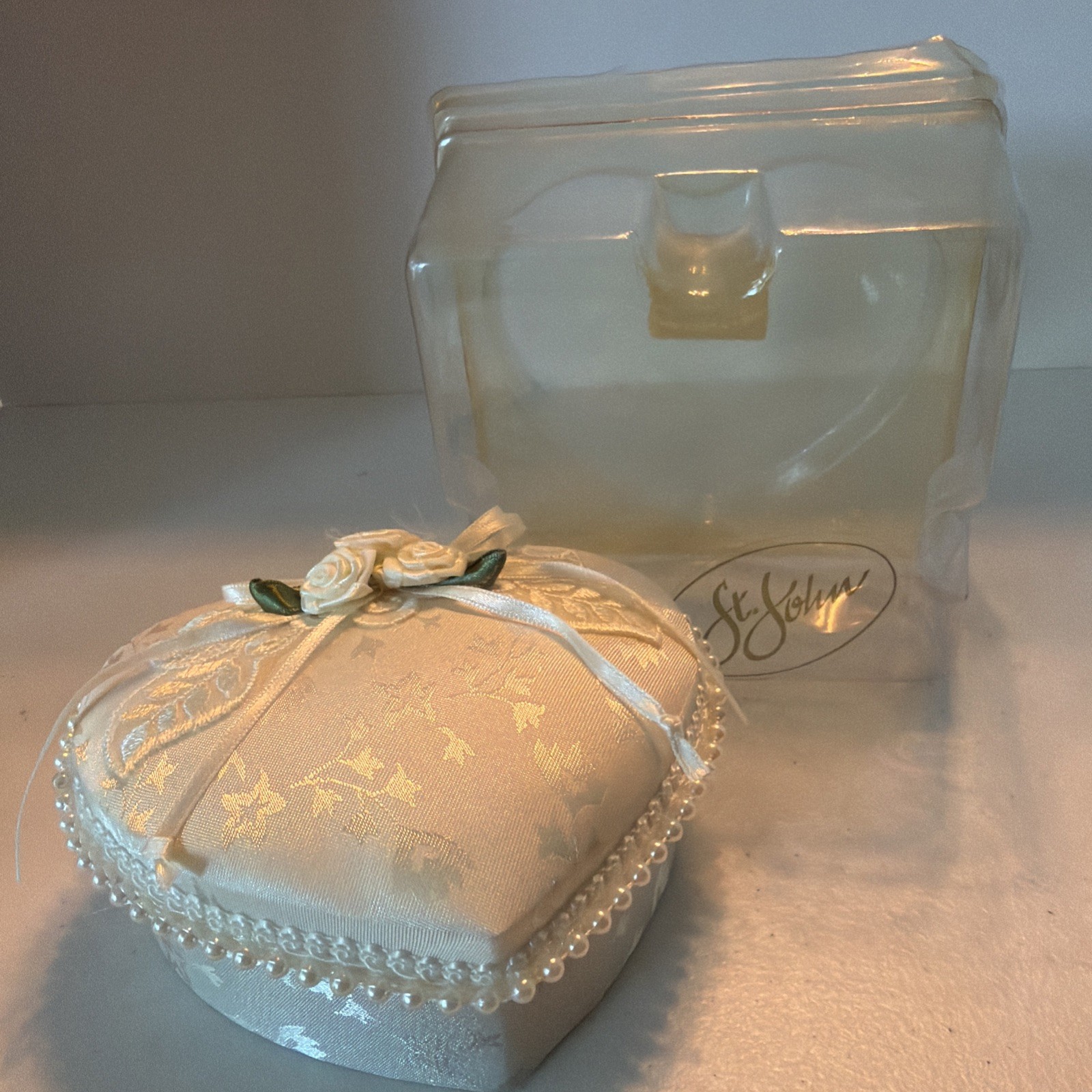 St John Fabric Heart Trinket Box Padded Floral