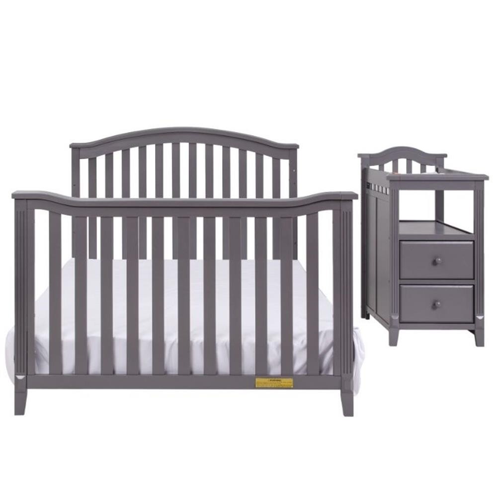Pemberly Row 4-in-1 Convertible Crib w/ Toddler Guardrail Gray