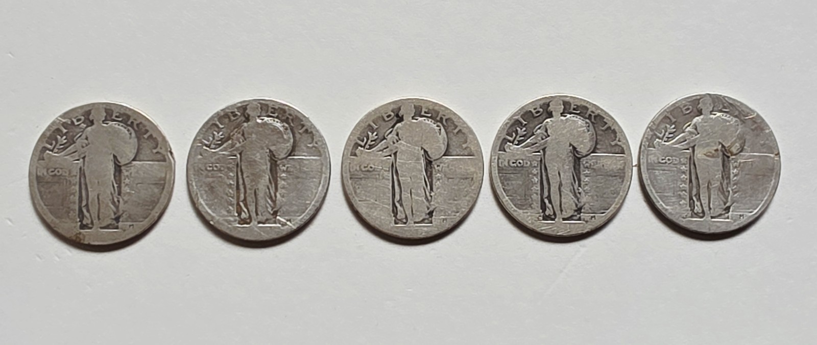Lot of (5) No Date ND Standing Liberty Quarters Silver