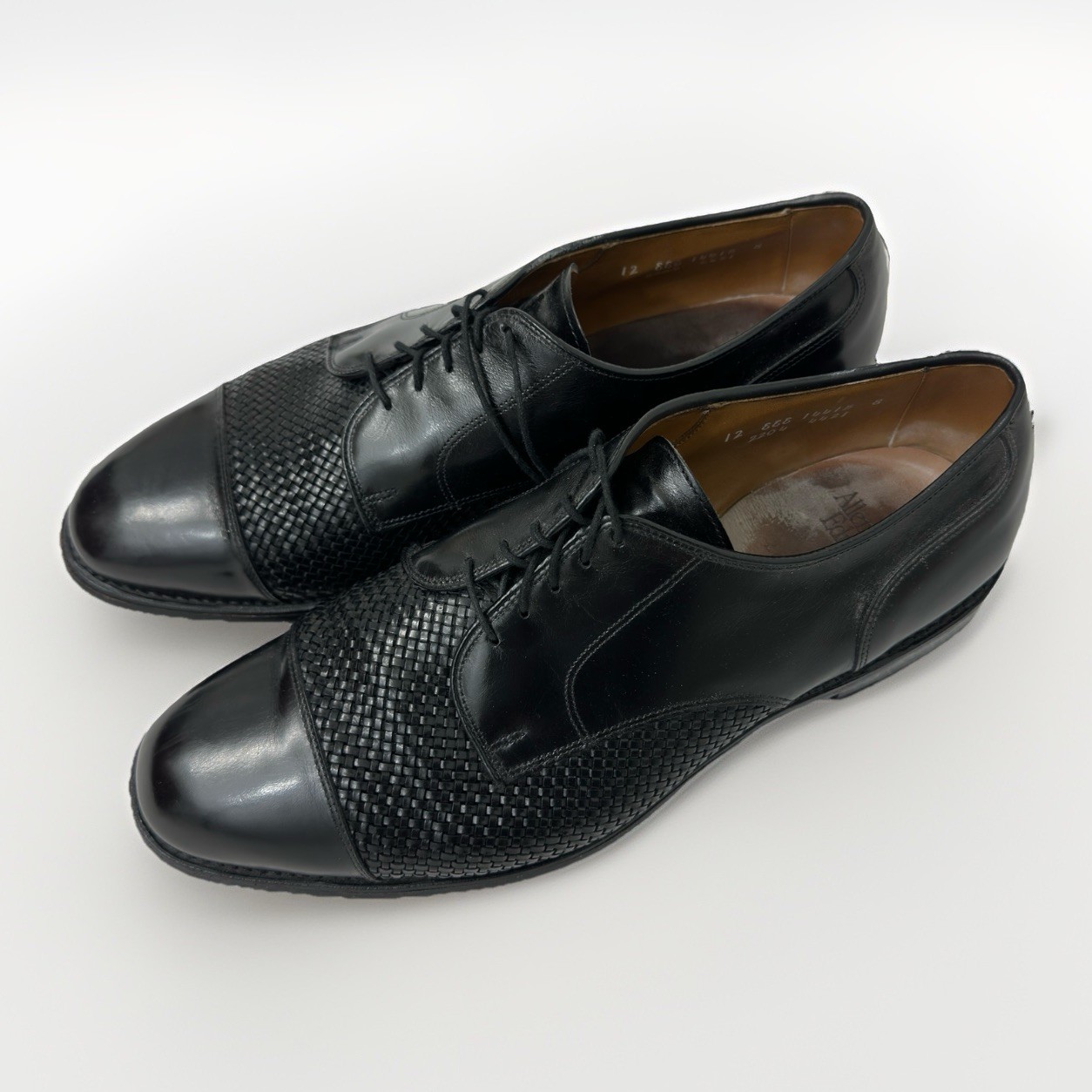 Allen Edmonds Lauderdale Black Woven Calfskin Derby Men’s Dress Shoe 12EEE 3E