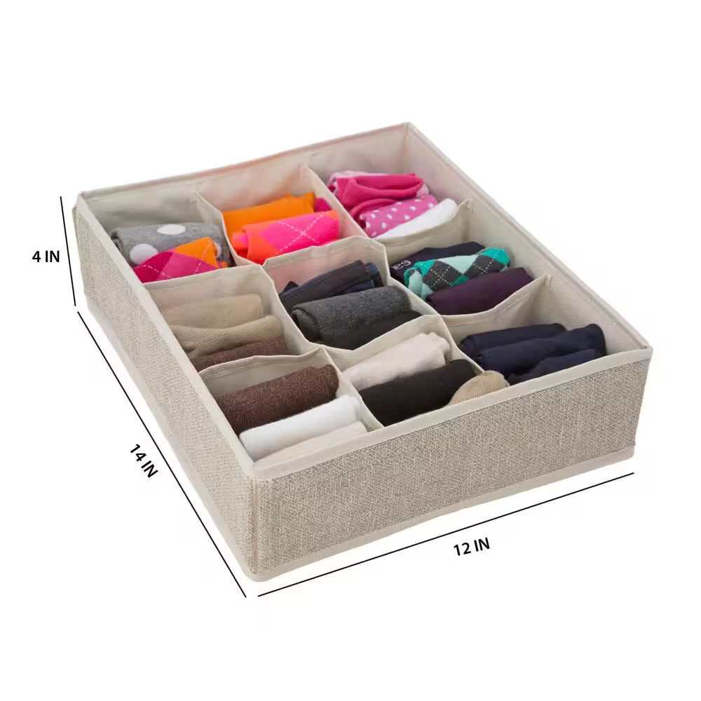 3.9 In. X 12.0. X 13.9 In. Beige Polypropylene Closet Drawer Organizer