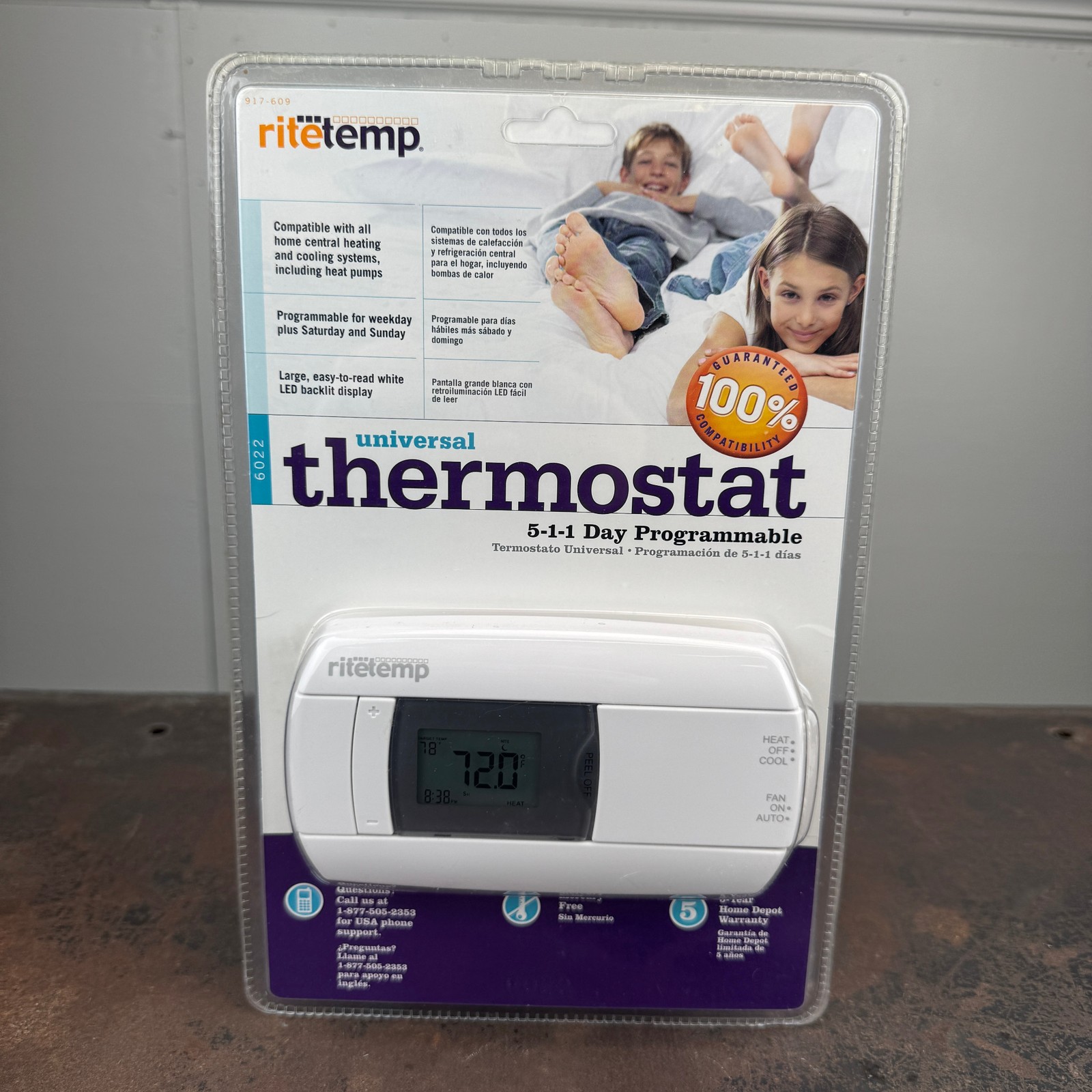 RiteTemp 6022 Universal 5-1-1 Programmable Thermostat New & Sealed