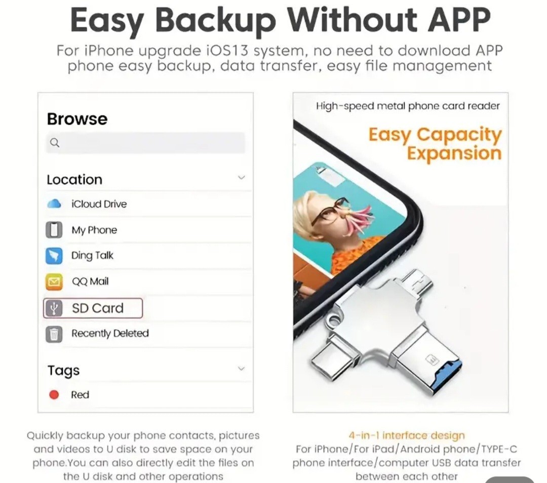 USB 3.0 TF/SD 64GB Card Adapter Flash Drive Type-C OTG iPhone&Android PC