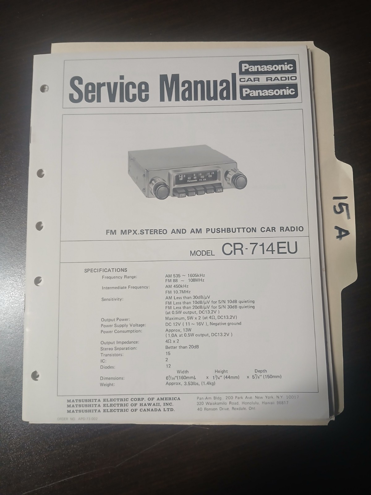 Panasonic CR 714 EU Service Manual Original Repair Book Radio