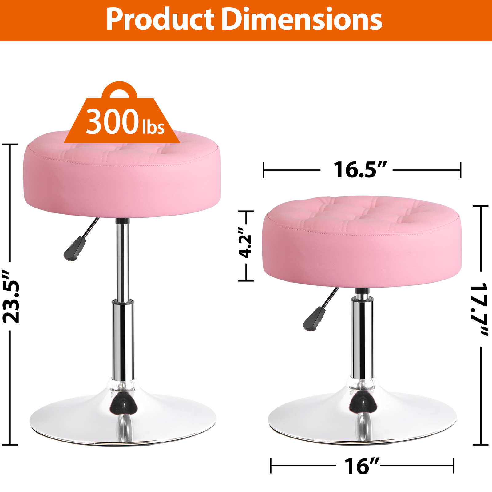 2 PCS Pink Vanity stool for Makeup Room Adjustable Height PU Leather Bar Stool
