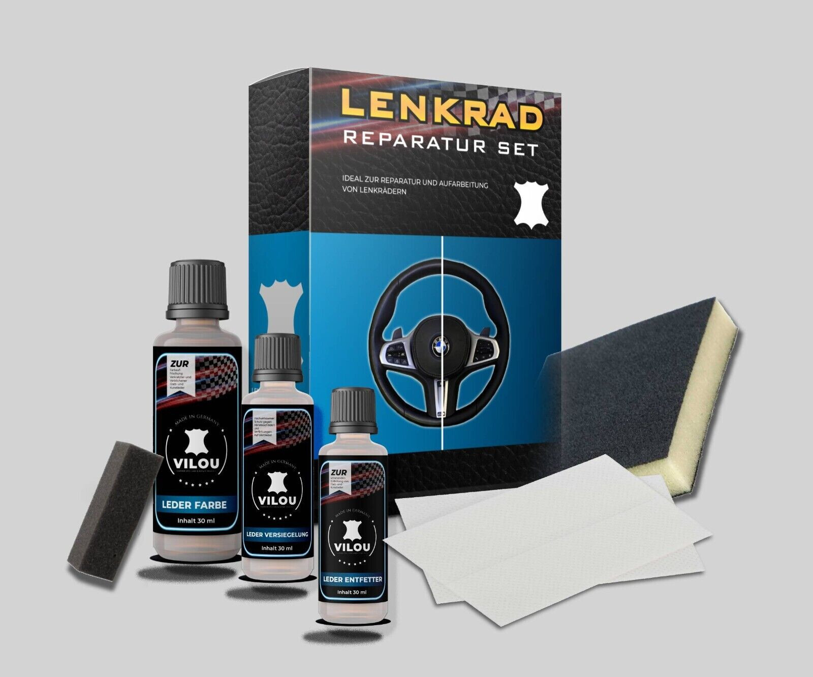 50ml BMW Steering Wheel Leather Care Set "M" Leather Colour Black M3 M4 M5 M6 by "VILOU"