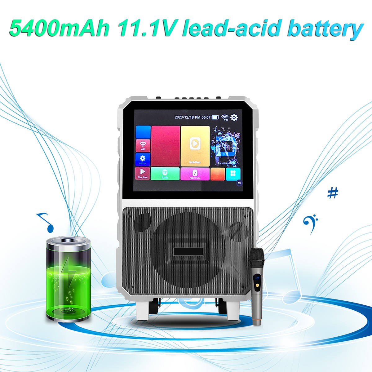 Professional Karaoke Machine BT Speaker w/ Wireless Mic & Lyrics Display Screen