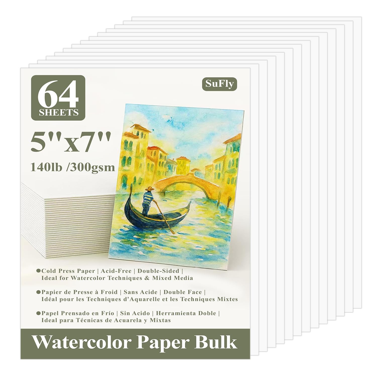 Watercolor Paper 5x7 140lb Cold Press 64 Sheets Bulk Pad for Artists
