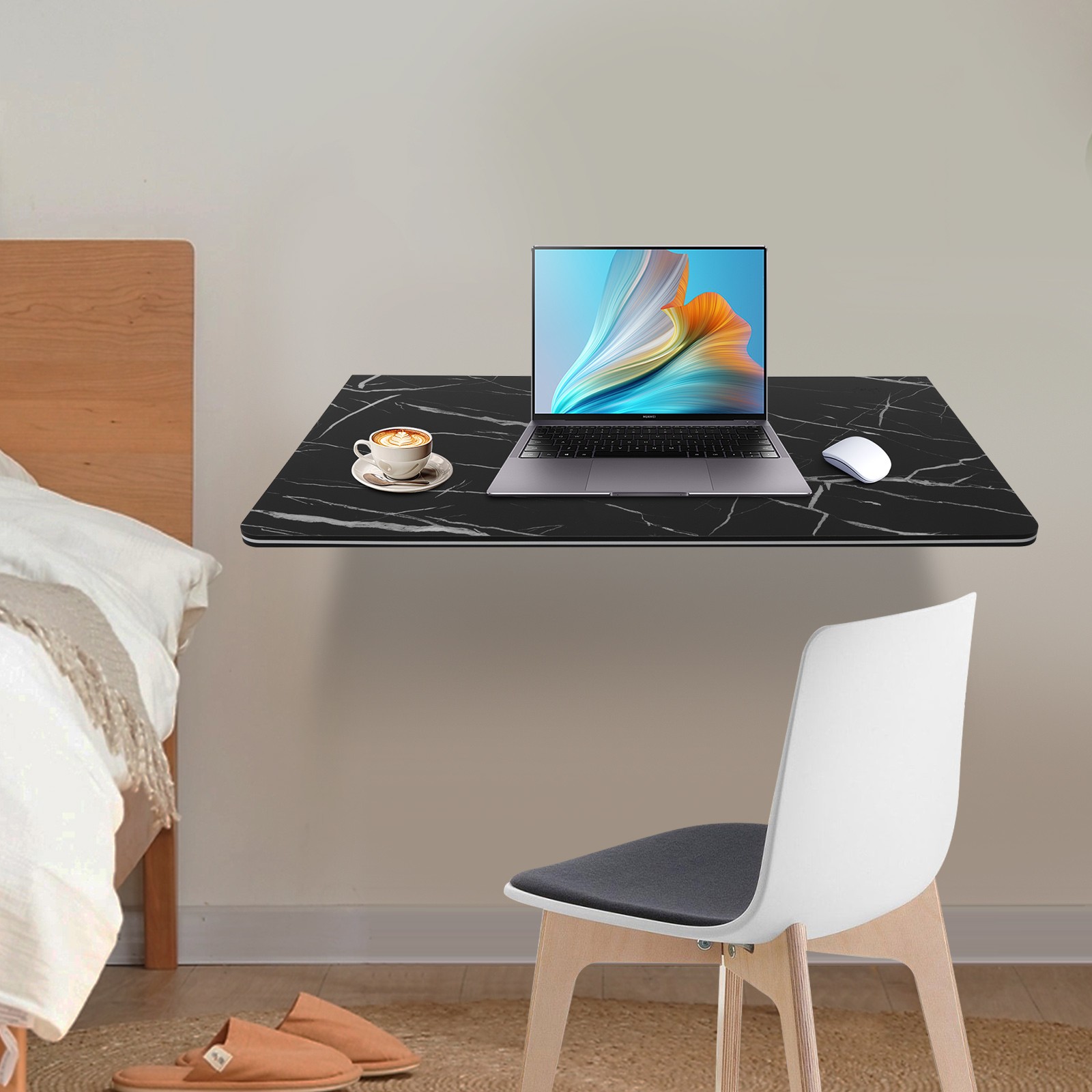 35.43x19.69in Black Wall Mounted Folding Table- Space-Saving Desk & Workbench