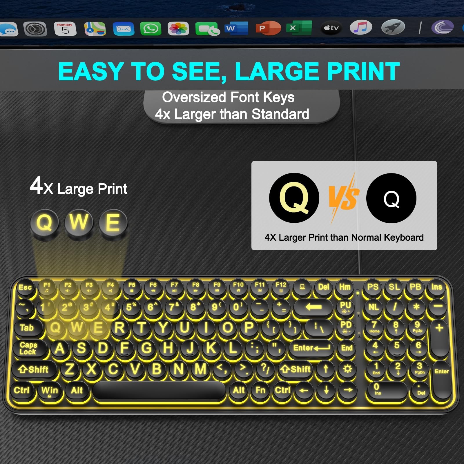 Large Print Backlit Keyboard,Usb Wired Lighted Computer Keyboard with 7-Color Ba